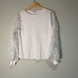Siani‎ Milano Women's White Embellished Sleeve Knit Top Size L